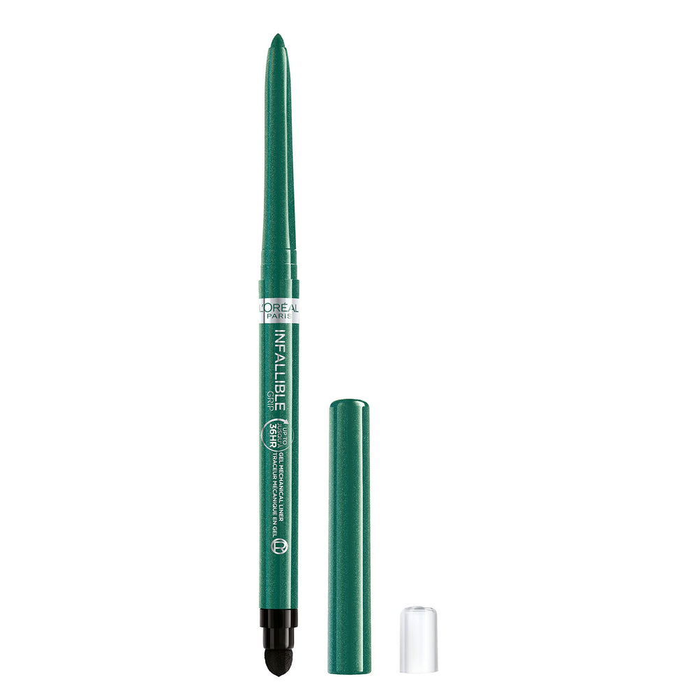 L'Oreal Paris front packaging showcasing emerald green, clear waterproof benefit