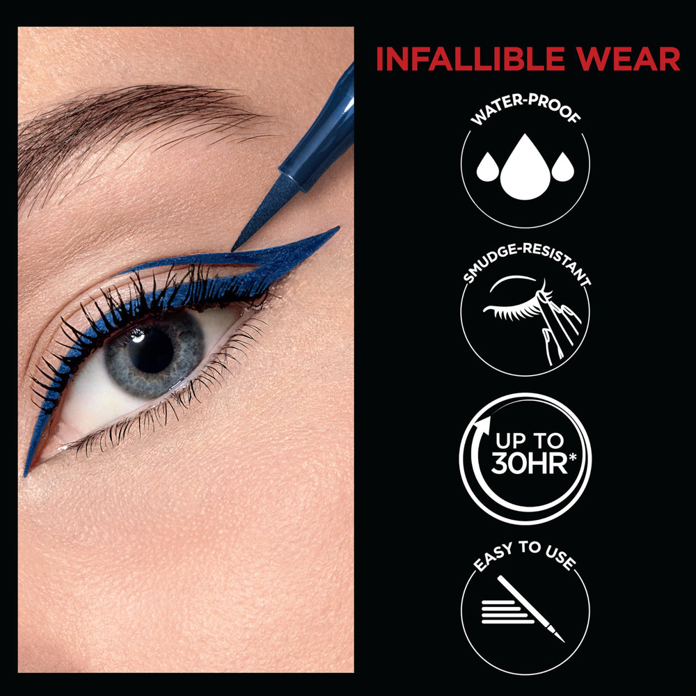L'Oreal Paris eyeliner with water drops demonstrating waterproof staying power