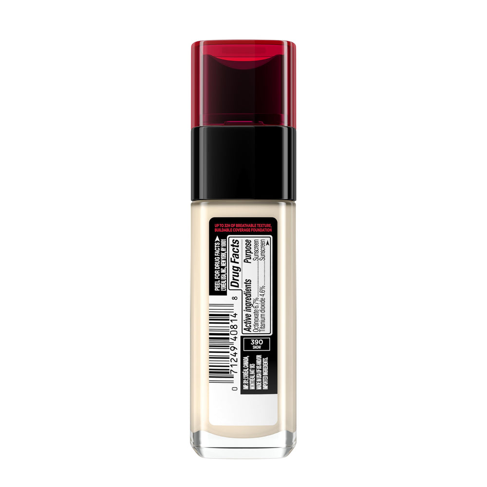 L'Oreal Paris foundation in a makeup bag demonstrating travel readiness