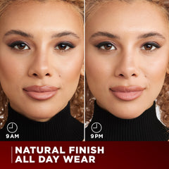 L'Oreal Paris mist landing on model face showing long-wear benefit