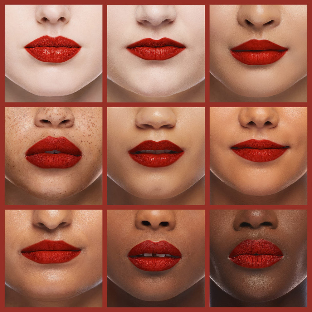 L'Oréal Paris lip swatch of Stirred on model demonstrating bold matte finish
