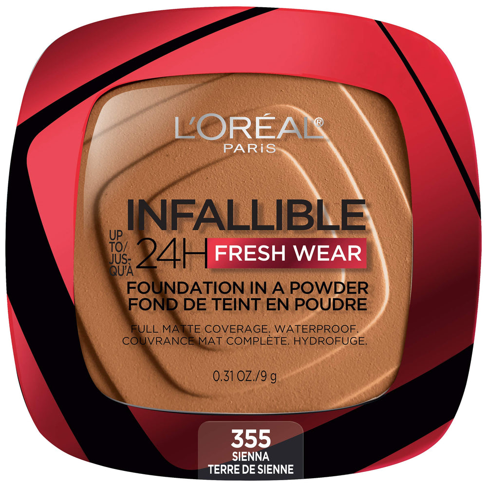 L'Oreal Paris compact front showing product and shade Sienna for easy selection