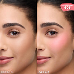 L'Oreal Paris fingertip applying liquid blush, demonstrating easy blending
