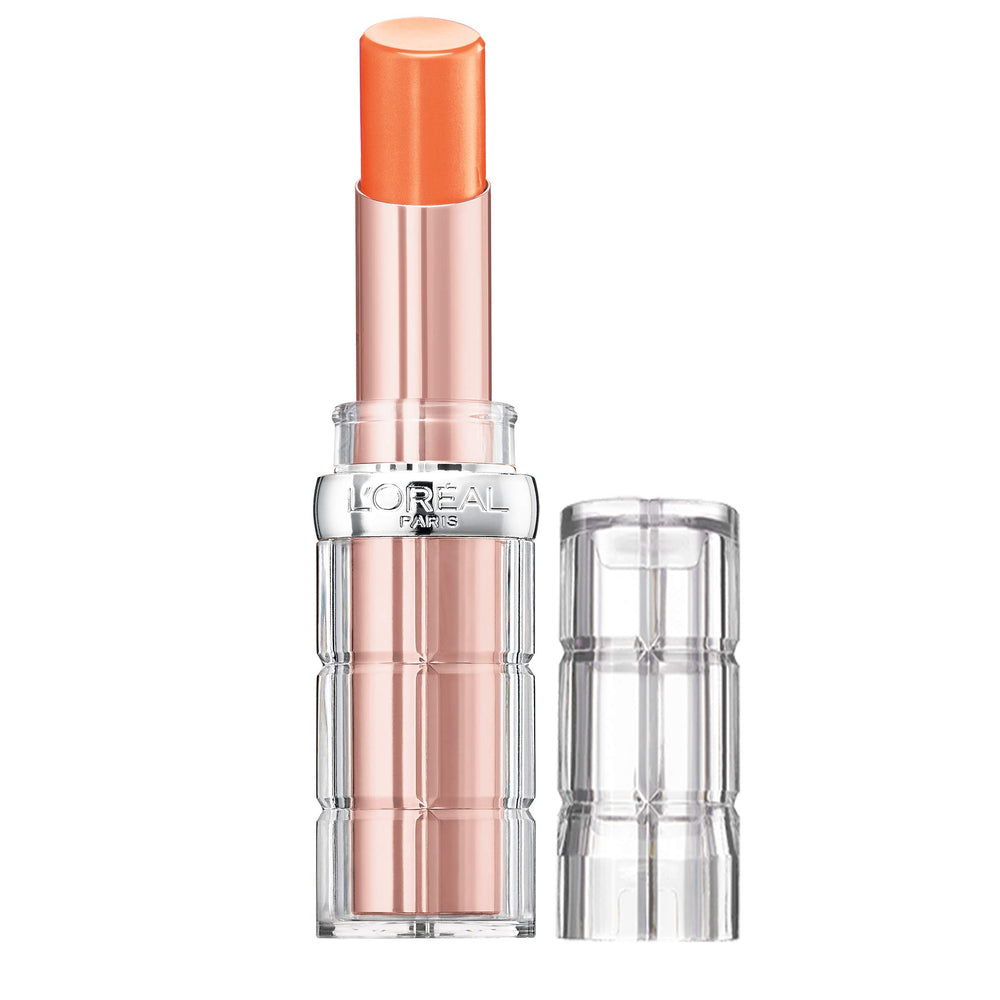 L'Oreal Paris Nectarine Plump front view showing sleek tube and glossy finish benefit