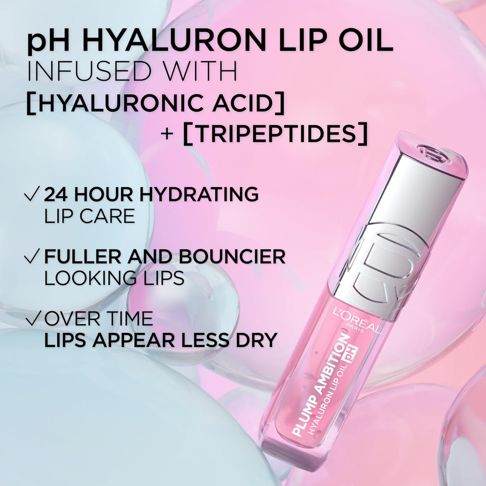 L'Oreal Paris on lips closeup showing volumizing glass-like shine