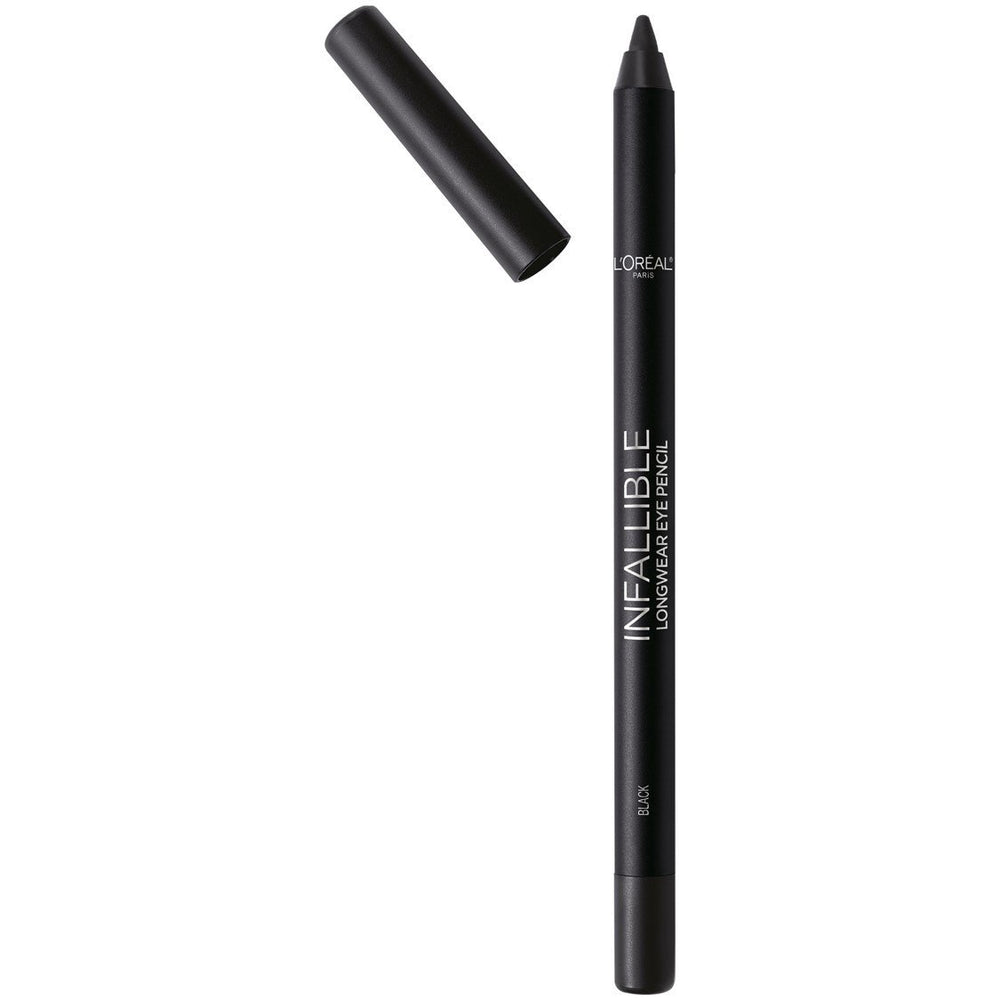 L'Oreal Paris pencil eyeliner front packaging showing product and black shade benefit