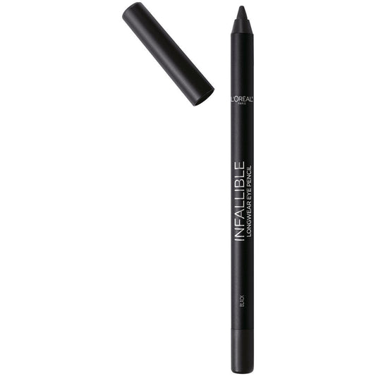 L'Oreal Paris pencil eyeliner front packaging showing product and black shade benefit