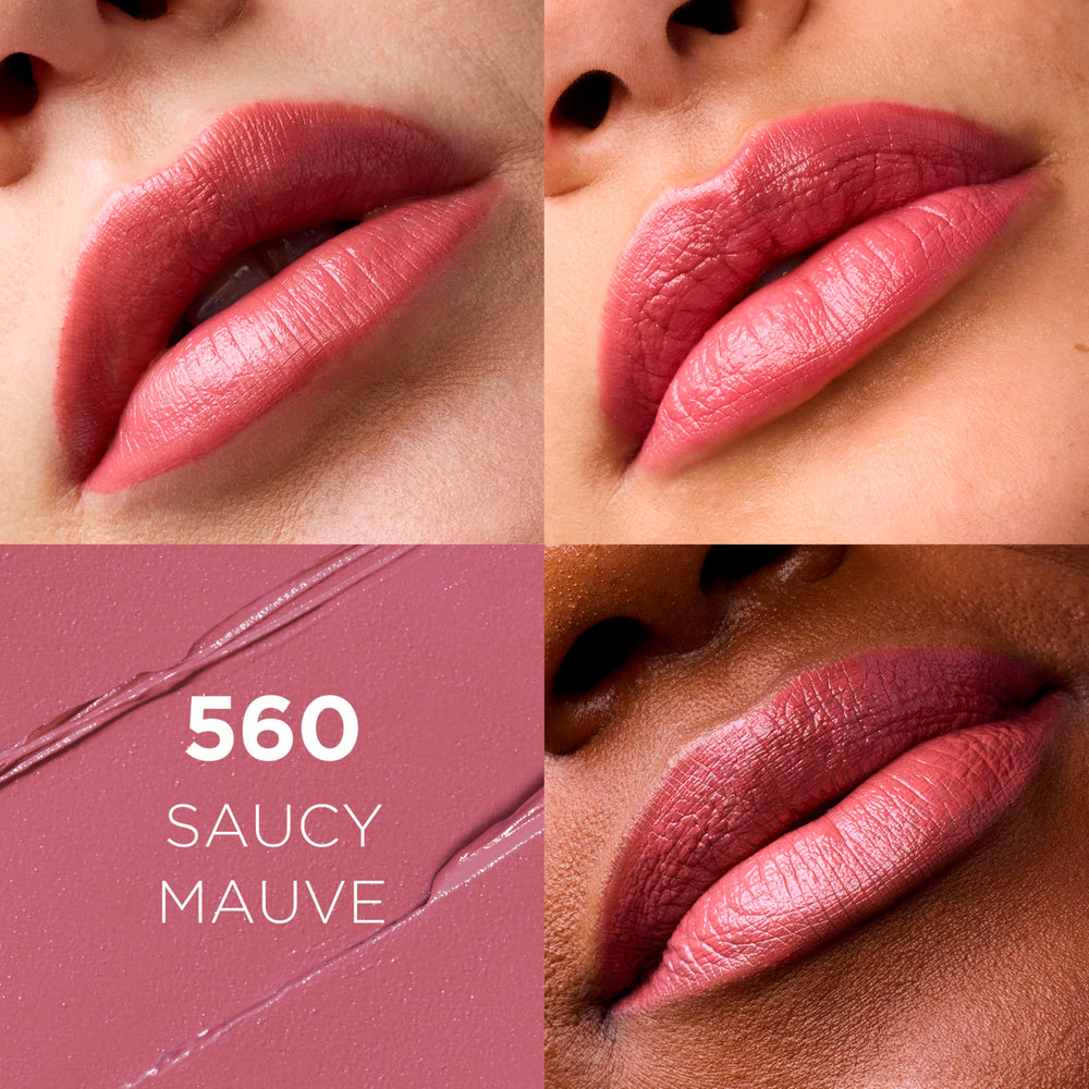 L'Oreal Paris open twist-up lipstick revealing creamy bullet, smooth glide benefit