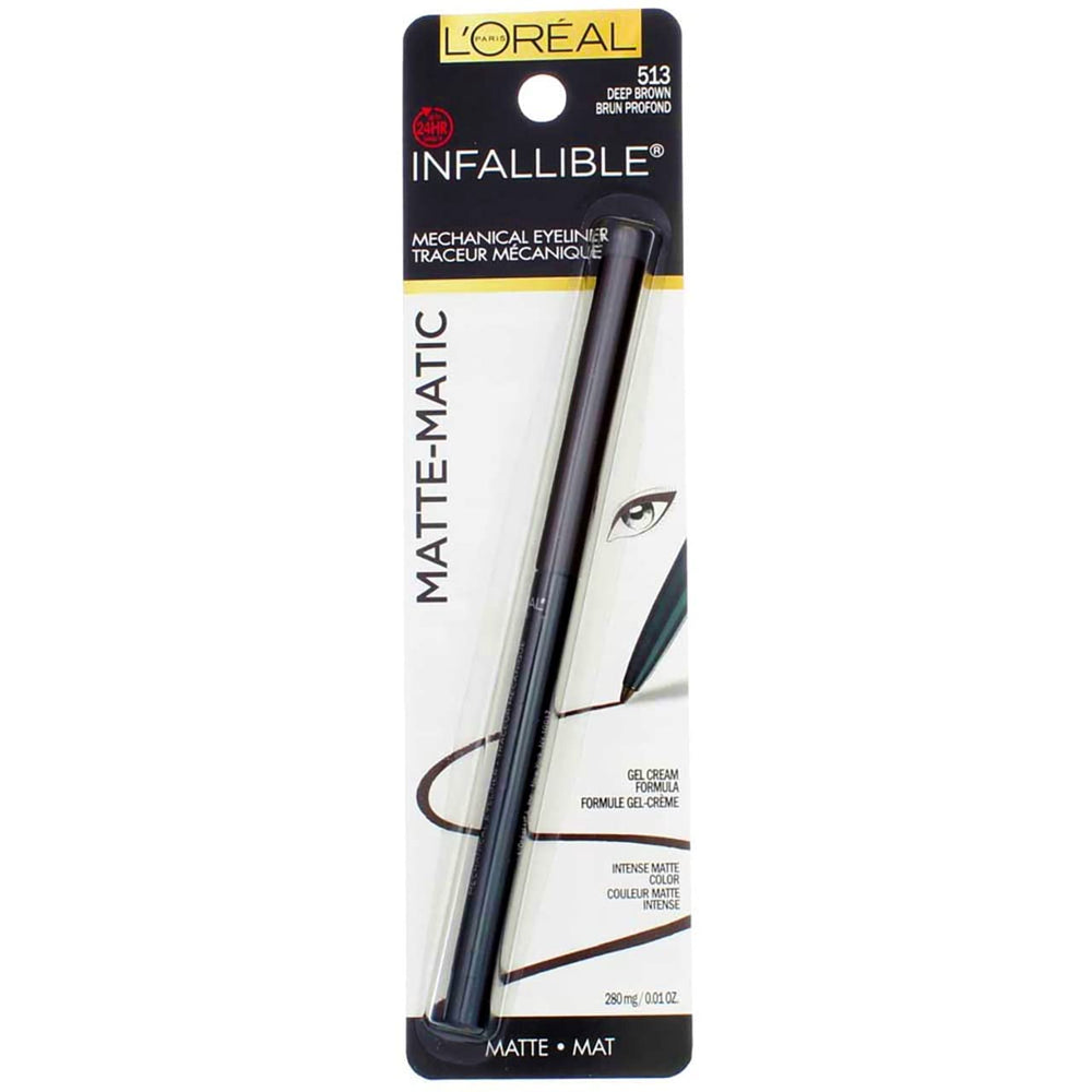 L'Oreal Paris pencil held in hand to show compact size and travel-friendly benefit