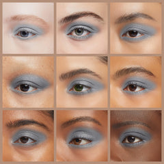 L'Oréal Paris Teal Couture on model eyelid demonstrating vivid teal payoff and easy fingertip application
