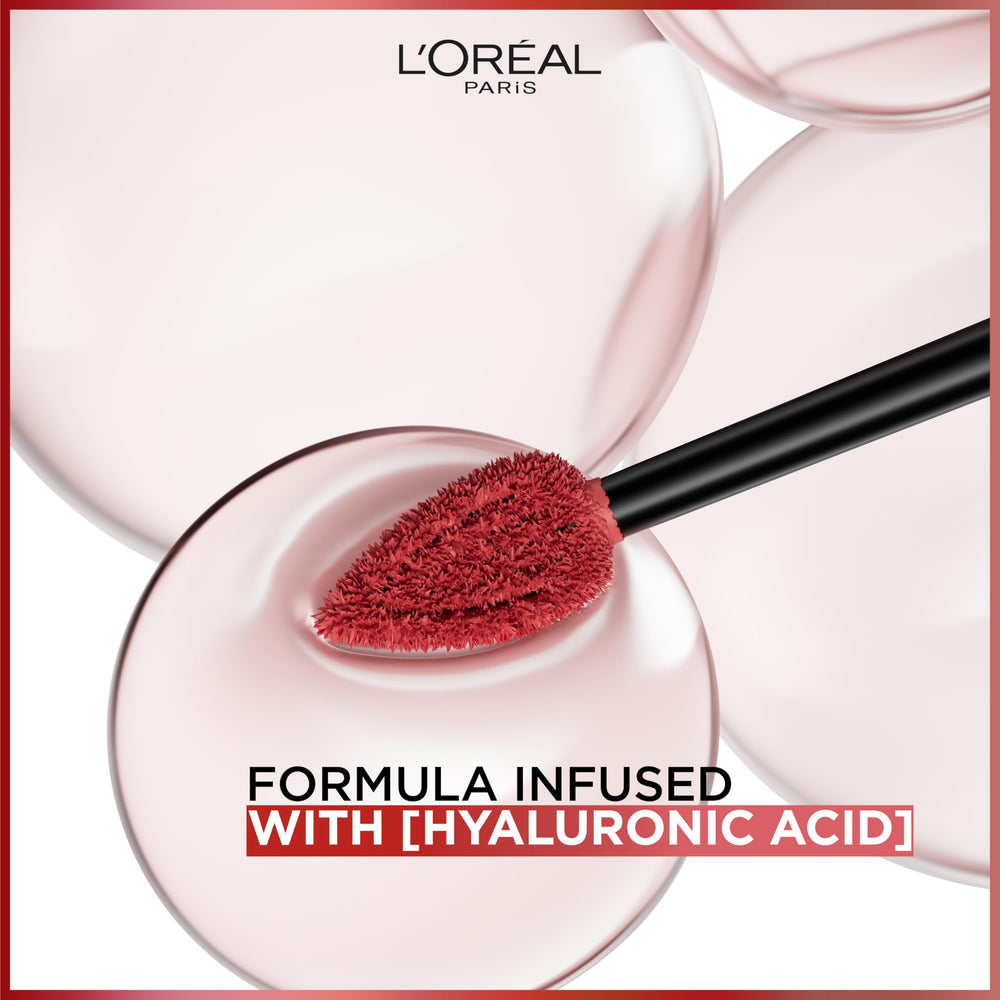 L'Oreal Paris liquid texture close-up highlighting powdery matte finish and smooth color payoff