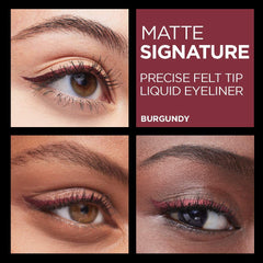L'Oréal Paris burgundy ink swatch showing vivid matte color payoff