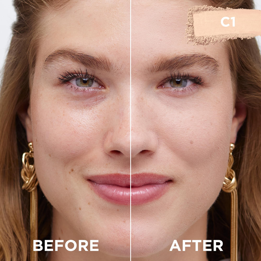 L'Oreal Paris compact opened to mirror and applicator for quick touch-up convenience