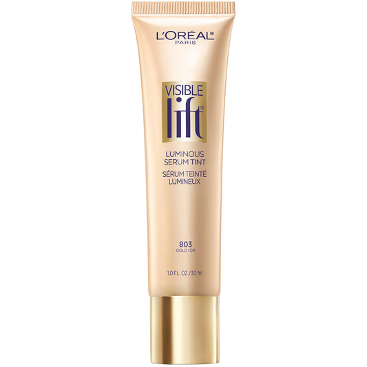L'Oreal Paris bottle front view showing gold-tinted serum and label benefit