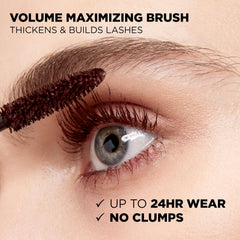 L'Oreal Paris before-and-after lashes showing thicker, fuller-looking lashes benefit