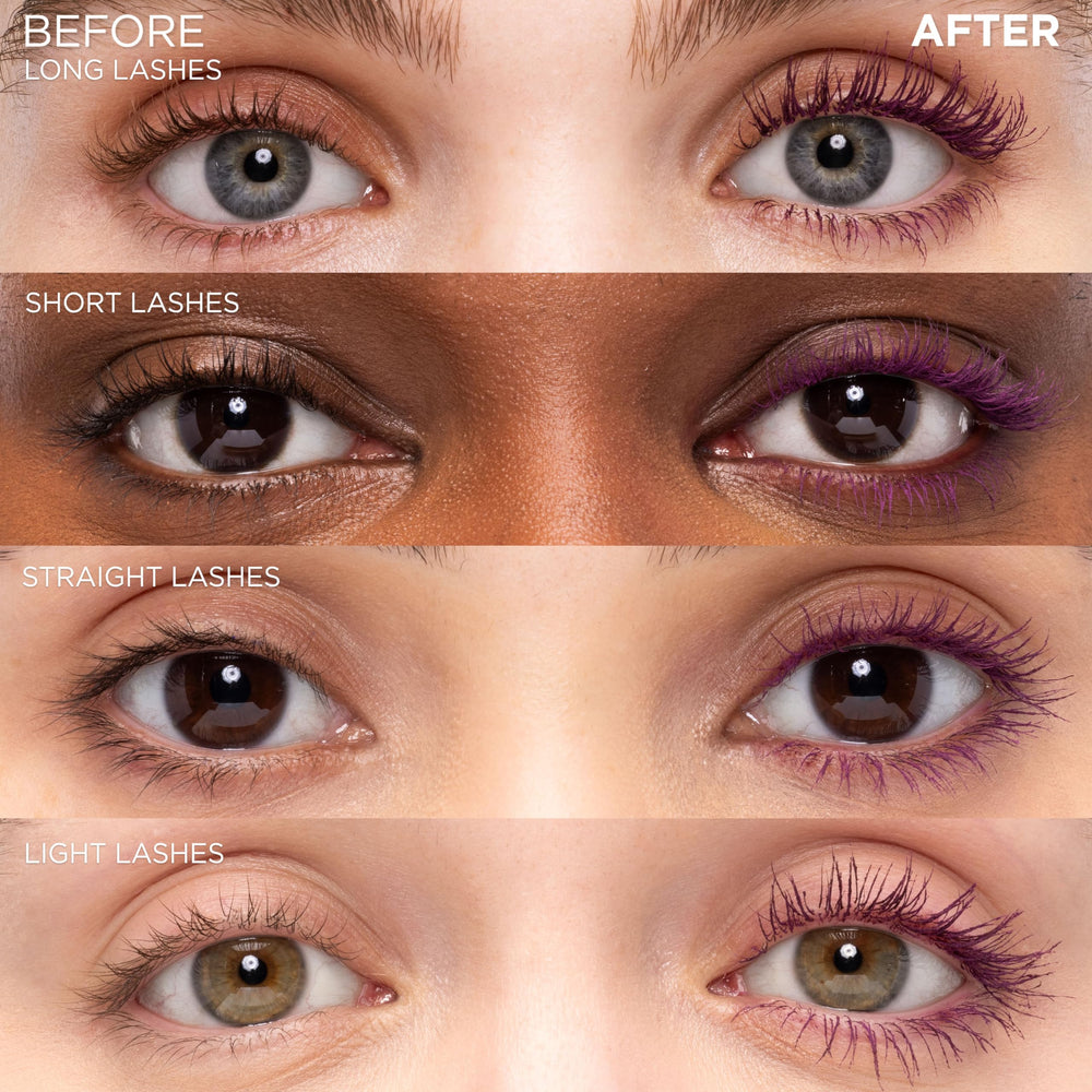 L'Oreal Paris deep violet mascara swatch on skin with rich pigment payoff