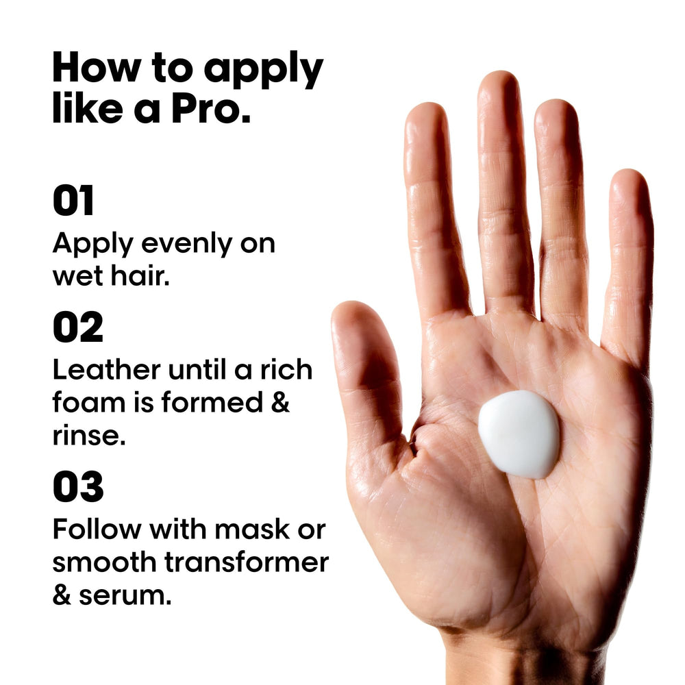 L'Oréal Professionnel bottle in hand indicating true size and travel-friendly benefit