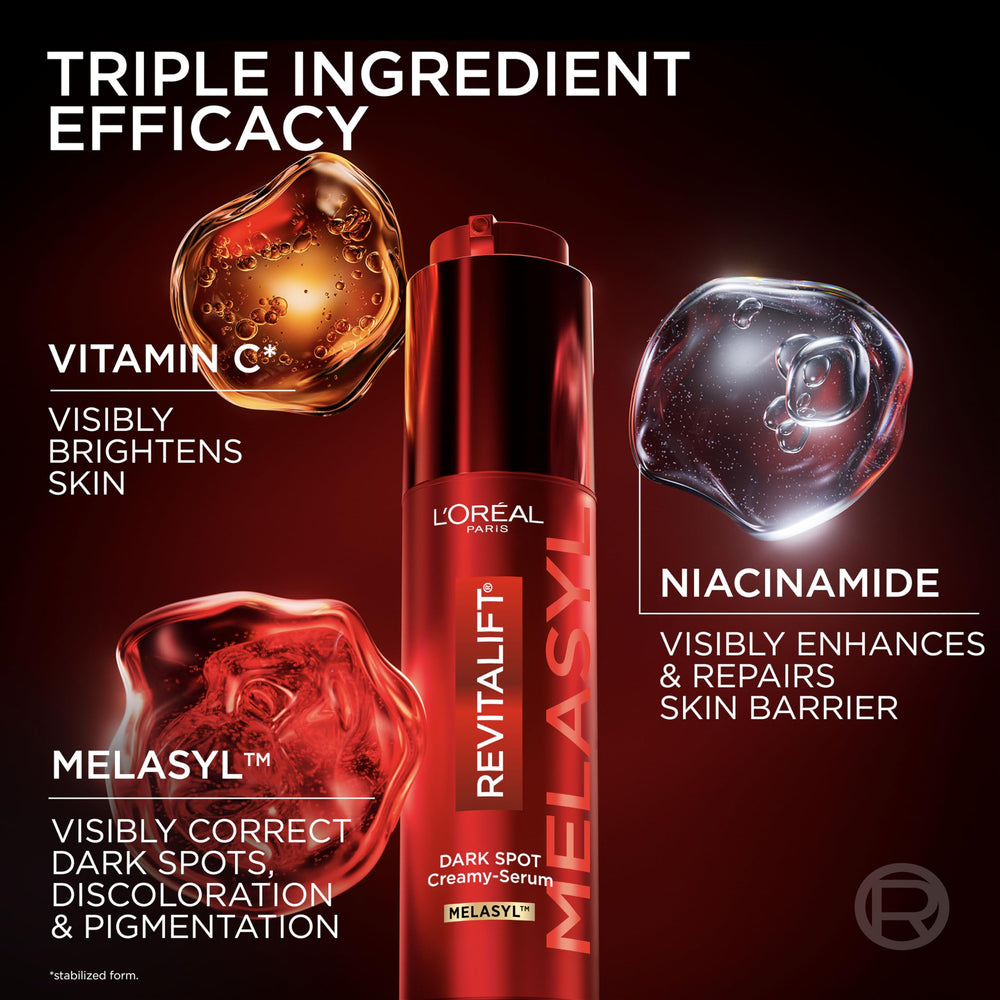 L'Oreal Paris before and after mockup illustrating visible spot reduction progress