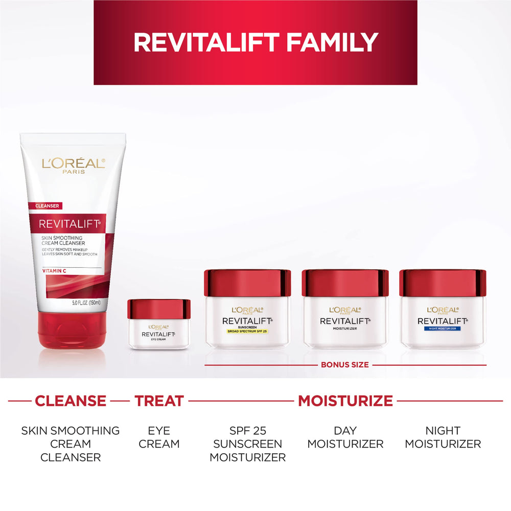 L'Oreal Paris jar on a bedside table in nighttime routine setting, promotes overnight repair