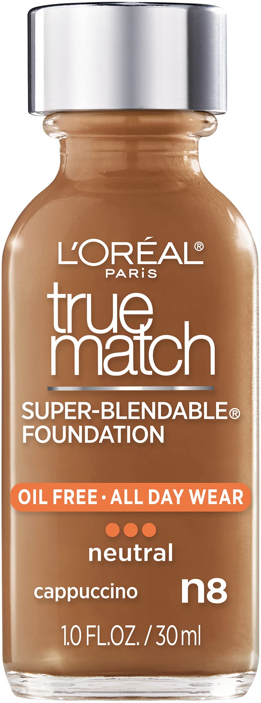 L'Oreal Paris front packaging showing shade Cappuccino N8 and product benefit