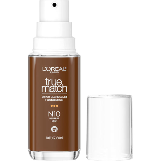 L'Oreal Paris bottle front view showing N10 Deep shade and easy pump for precise dispensing