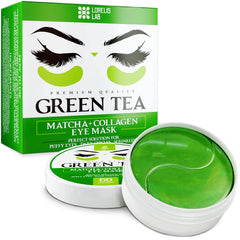 Lorelis Lab front packaging showing 60 green tea collagen pads and benefits
