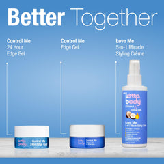 Lottabody bottle next to coconut and shea illustrating natural moisturizers