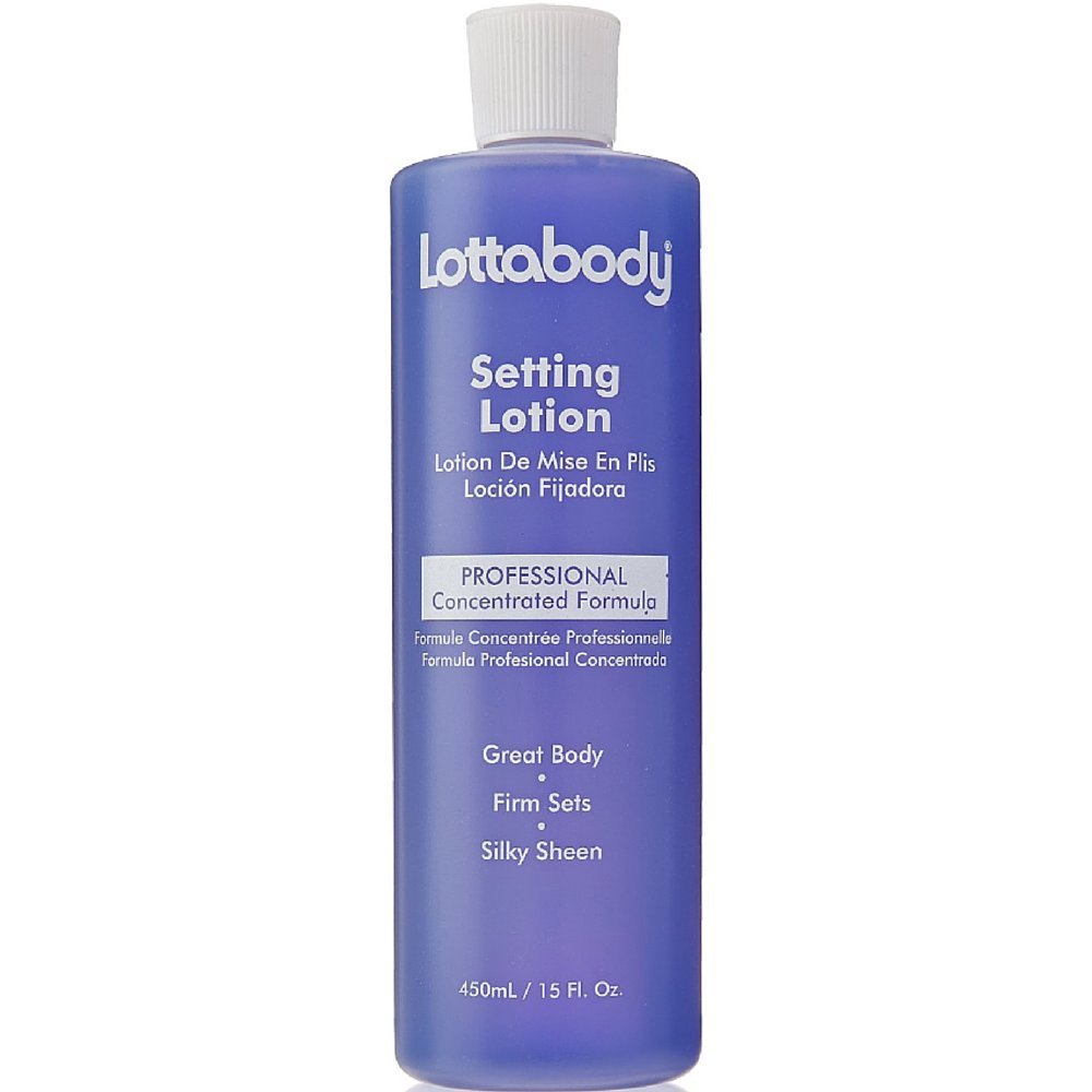 Lottabody setting lotion front bottle showing label and size benefit quick styling