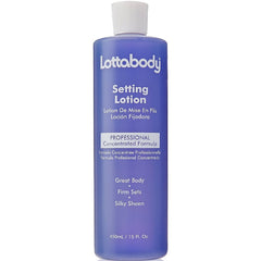Lottabody setting lotion front bottle showing label and size benefit quick styling