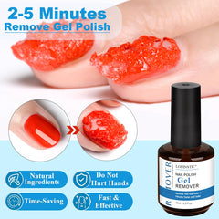 LOUINSTIC bottle open with gel remover applied to nail for fast lift