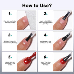 LOUINSTIC compatibility swatches with acrylic and gel polish illustrating versatility