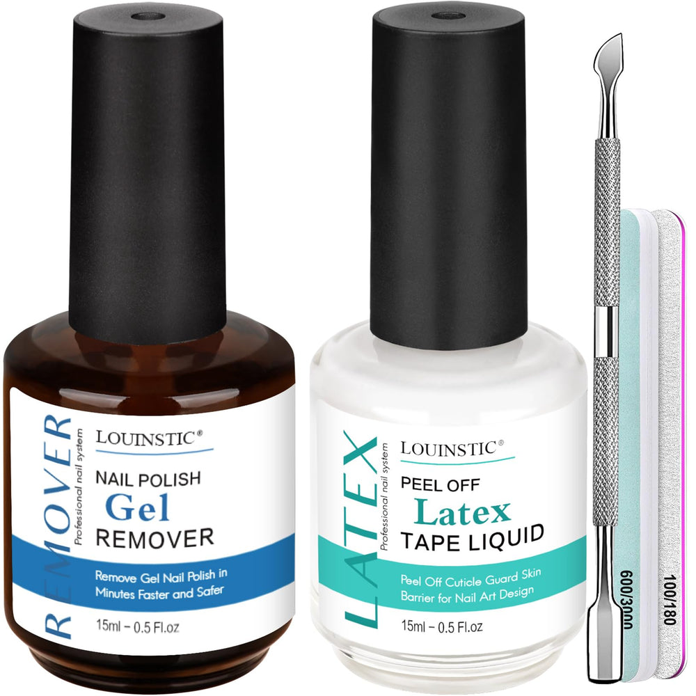 LOUINSTIC kit flatlay showing remover, latex and tools for neat removal
