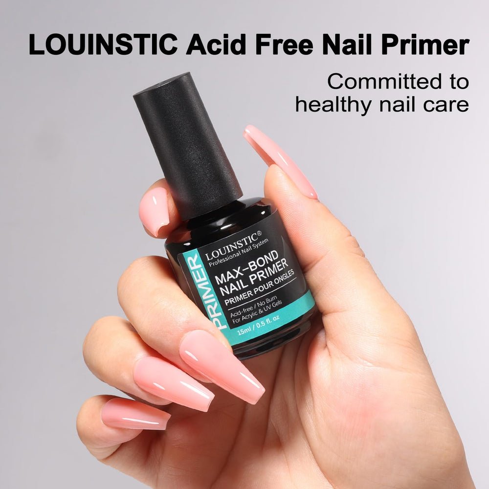 LOUINSTIC tacky sticky layer on nail indicating ready-to-apply improved bond