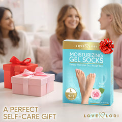 LOVE, LORI socks on feet during at-home treatment demonstrating comfort