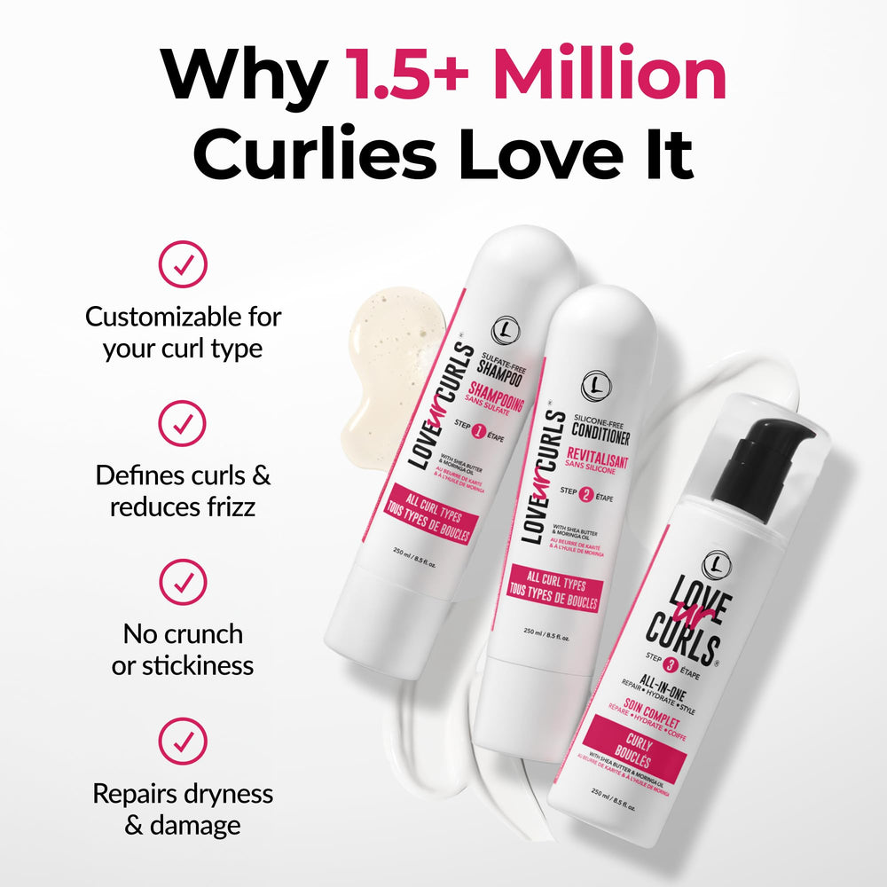 Love Ur Curls applied to damp curls showing easier styling and reduced frizz