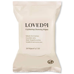 Loved01 front packaging showing 24 wipes and resealable lid, convenient for travel