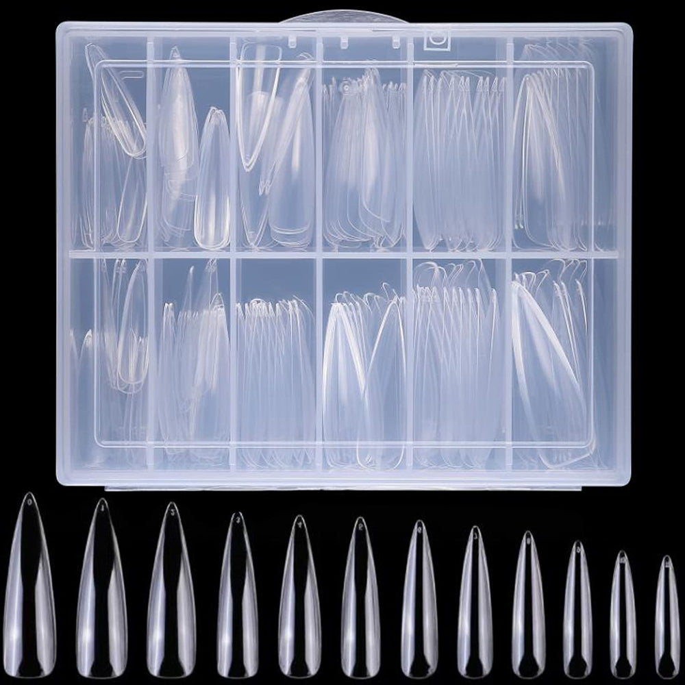 LoveOurHome clear tips decorated with gel and rhinestones showing design versatility and sparkle
