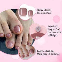 LoveOurHome press-on toenails applied on toes showing quick polished look