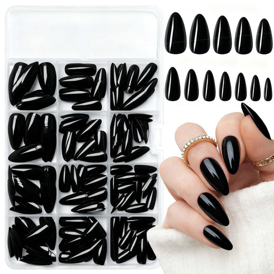LoveOurHome front packaging showing full 240pc black almond kit benefit instant manicure