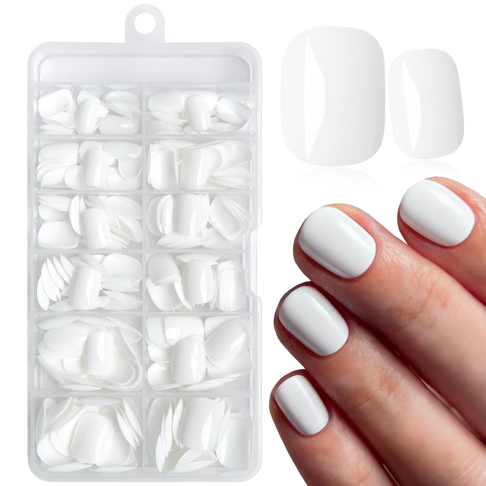 LoveOurHome front packaging showing full 240-piece white press-on nail kit benefit instant manicure