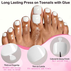 LoveOurHome toes wearing press-on nails demonstrating comfortable, polished pedicure look