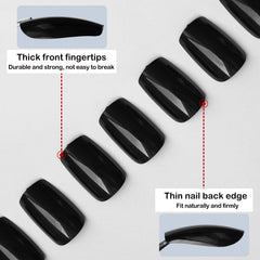 LoveOurHome model wearing black square nails for instant polished look