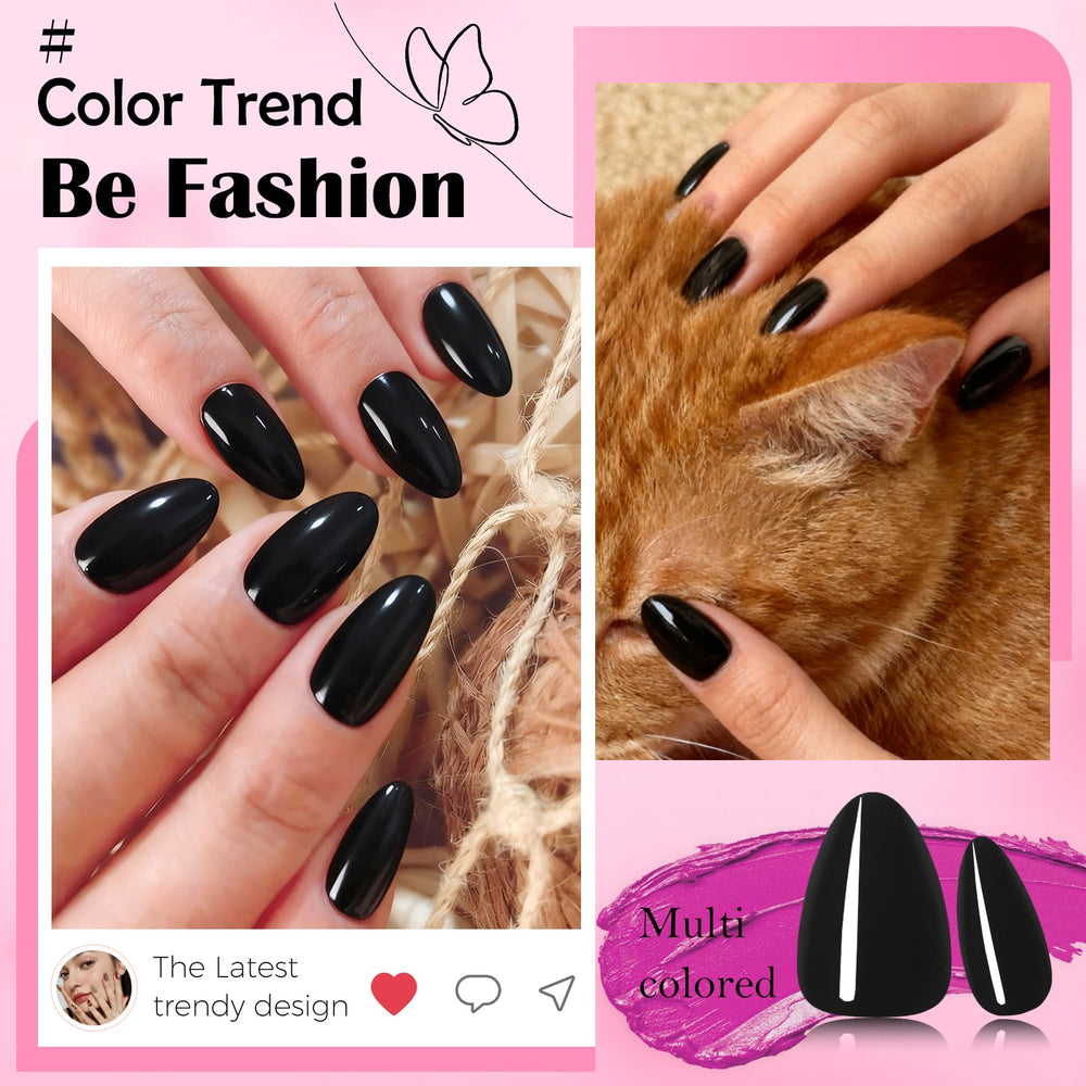 LoveOurHome worn short black almond nails on hands demonstrating comfortable daily wear