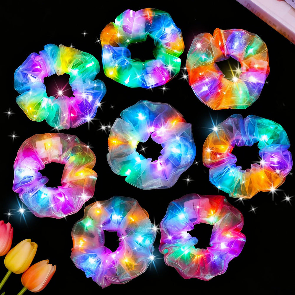 LovesTown front packaging showing eight glowing scrunchies and benefits of bright LEDs