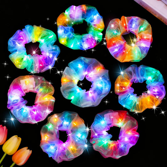 LovesTown front packaging showing eight glowing scrunchies and benefits of bright LEDs