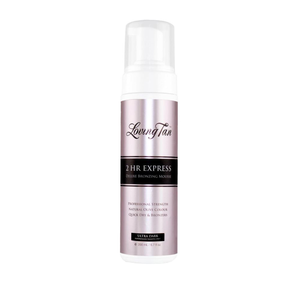 Loving Tan bottle front showing product and easy application benefits