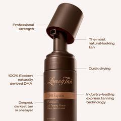 Loving Tan bottle held in hand for size and scale clarity