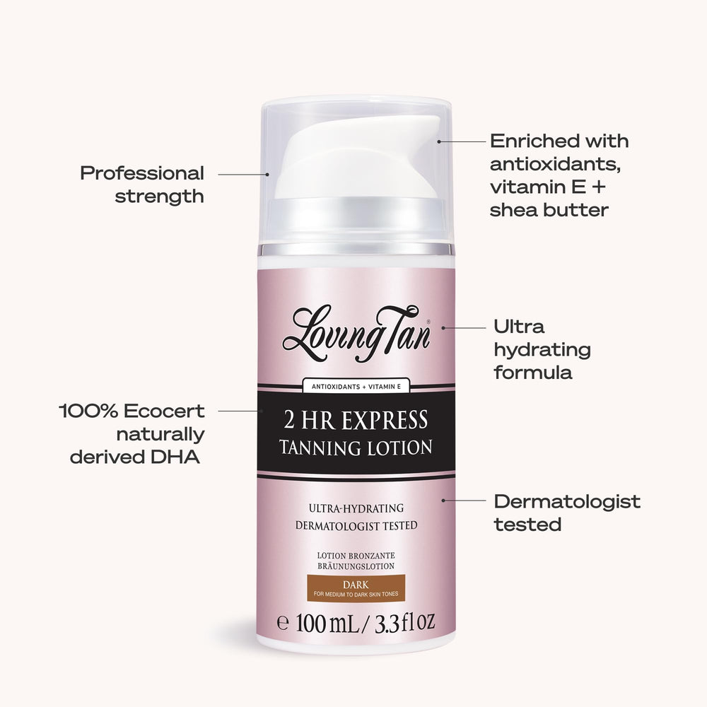 Loving Tan after two hours on skin showing quick-developing natural-looking tan result