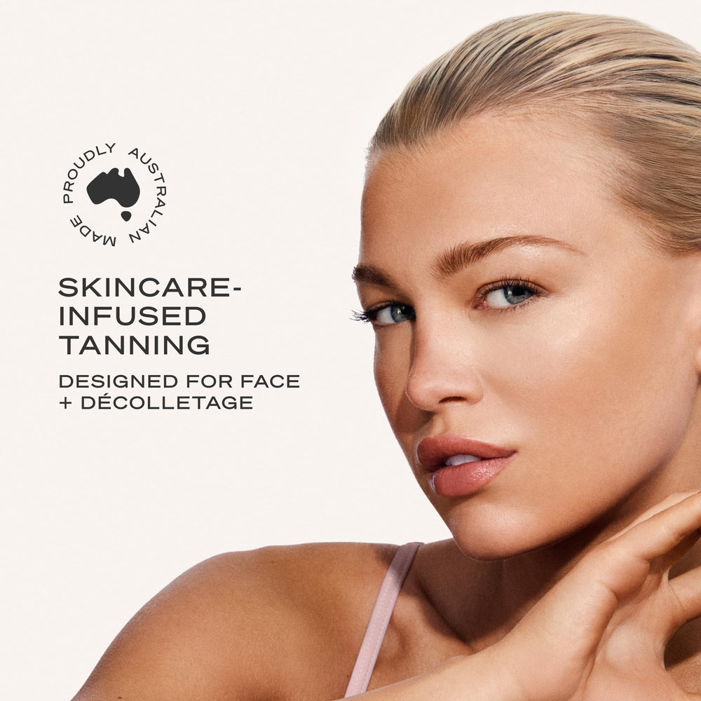 Loving Tan face serum ingredient label highlighting hyaluronic acid benefit