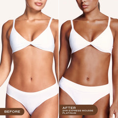 Loving Tan mousse on applicator mitt for smooth, streak-free blending